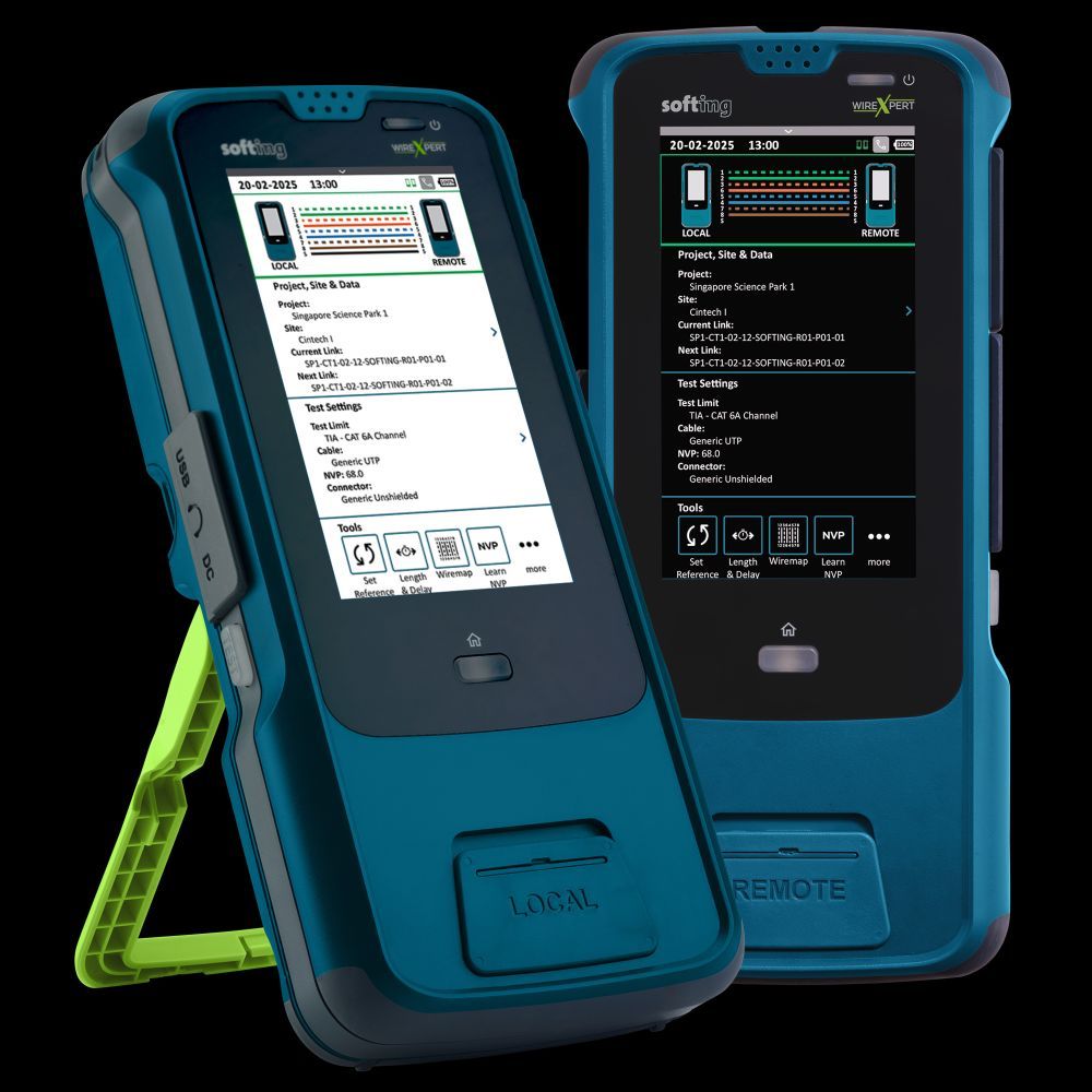 Softing, WireXpert MP C8 + FS LAN Zertifizierer Paket - Kupfer Module Klasse D, E, EA, F, FA ,I, II und höher, 3000 MHz mit Glasfaser Singlemode Modulen