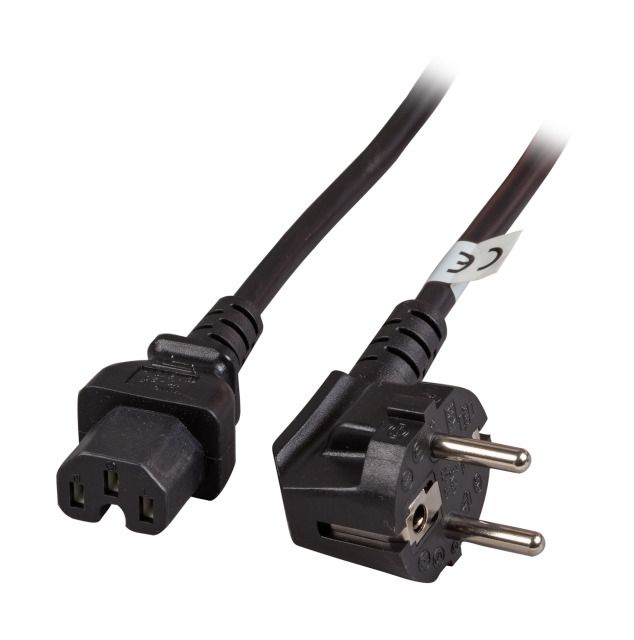 Netzkabel 230V Schutzkontakt CEE7(Stecker)->Warmgeräte IEC-C15(Buchse), 2m,Black