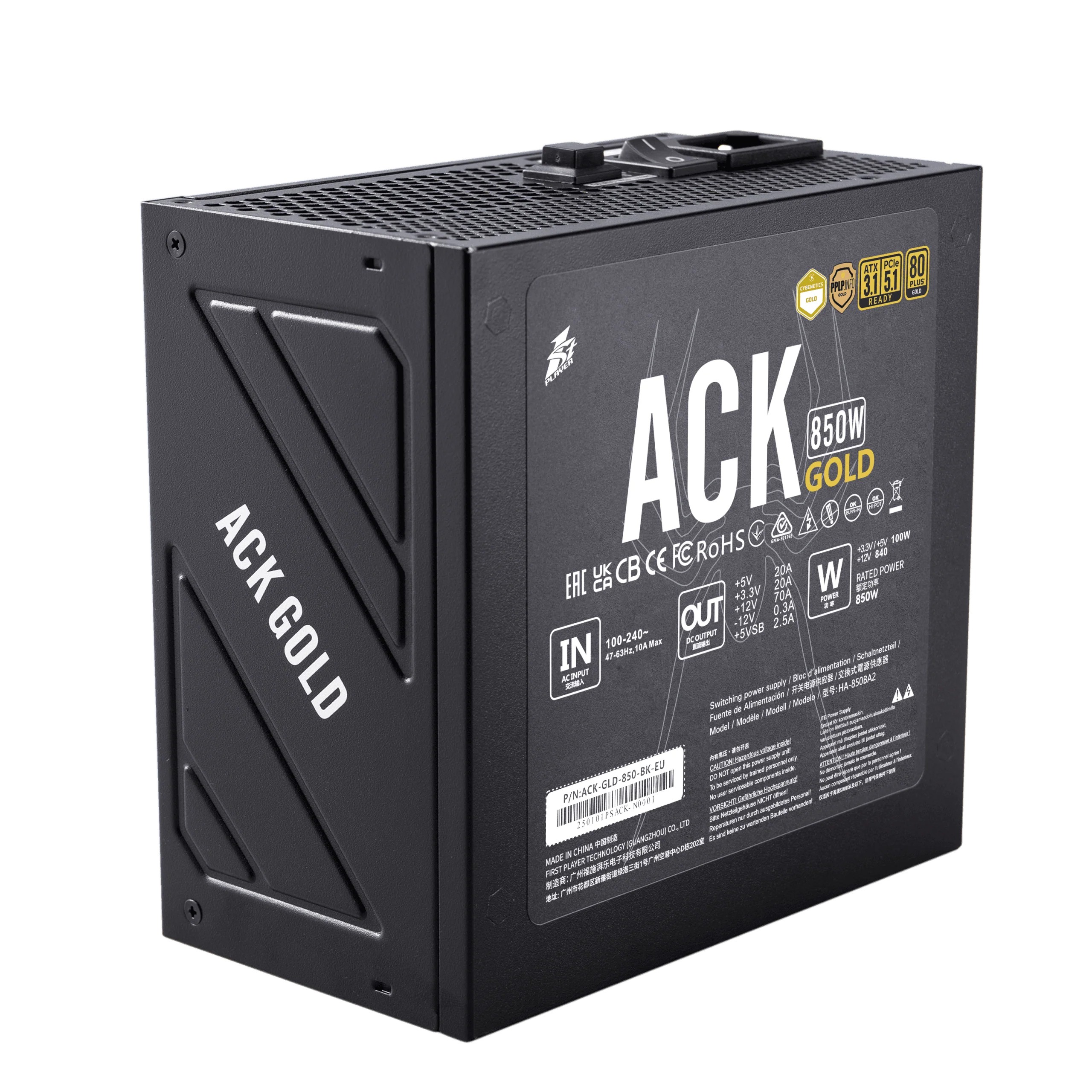 1stPlayer Netzteil ACK 80 Plus Bronze 850W Schwarz