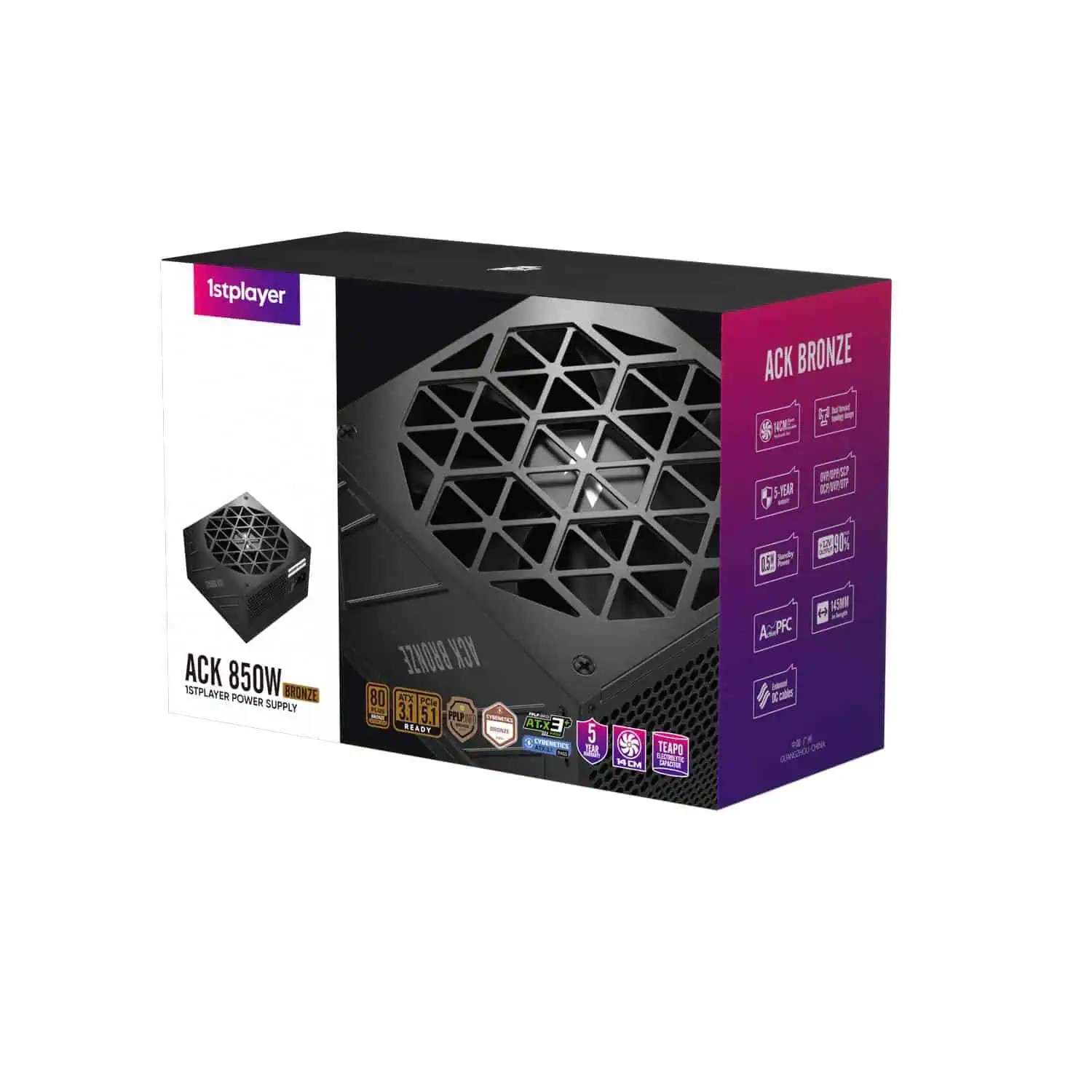 1stPlayer Netzteil ACK 80 Plus Bronze 850W Schwarz