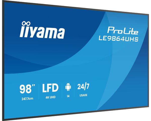 iiyama LE9864UHS-B1AG Signage Display Digital signage flat panel 2.49 m (98") Wi-Fi 500 cd/m² 4K Ultra HD Black Built-in processor Android 24/7
