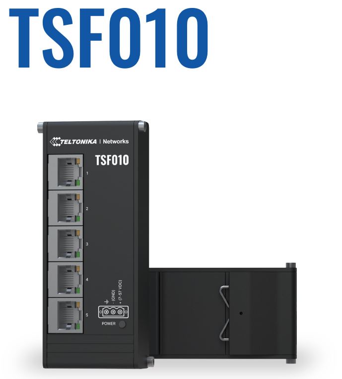 Teltonika NETWORKS TSF010 Flat Ethernet Switch Unmanaged Fast Ethernet (10/100) DIN rail Black