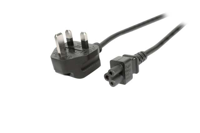 Netzkabel 230V UK-Stecker->C5(Buchse), 3m, Black, (Kleeblatt,Mickymaus)