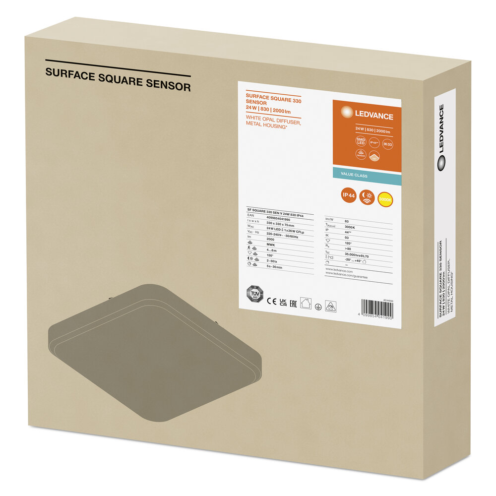 LEDVANCE SURFACE SQUARE 330 SENSOR 24W 830 IP44