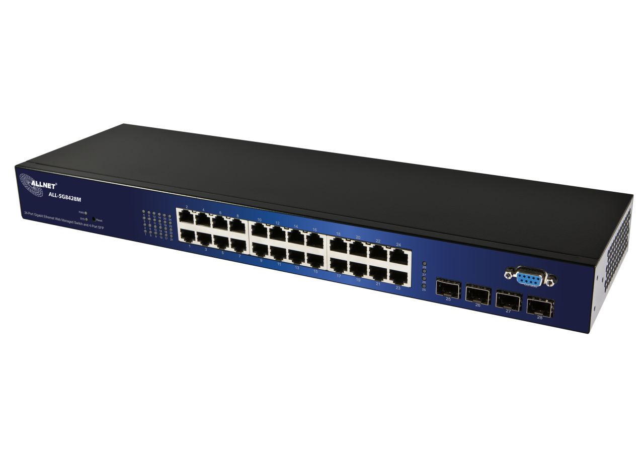 ALLNET Switch smart managed 24 Port Gigabit / 24x LAN / 4x SFP / Lüfterlos / 19" / "ALL-SG8428M"