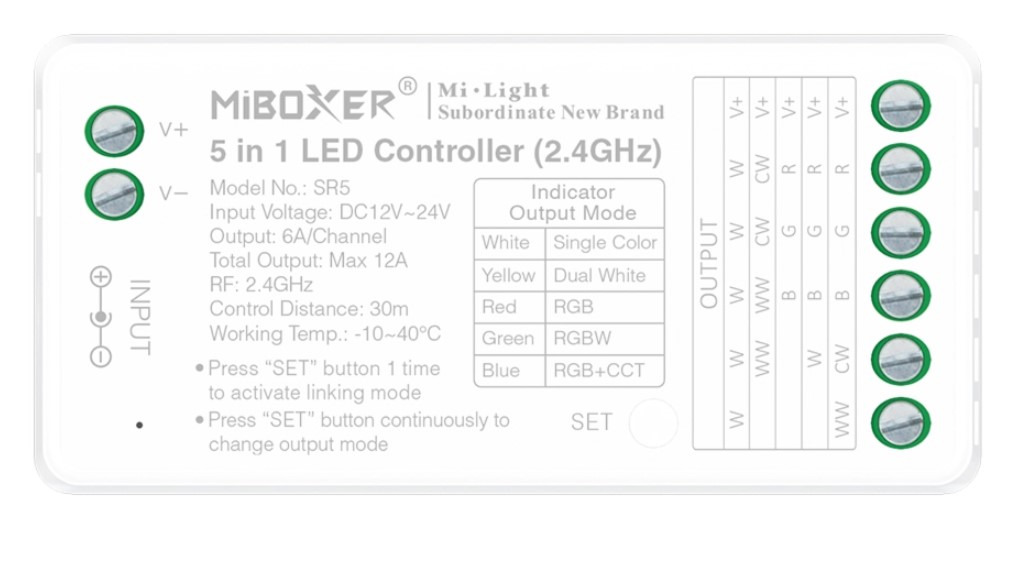 LED Controller S-Serie 5in1 RGB-WW (RGB-CCT) DC12 24V WiFi 2.4G Milight/Miboxer Alexa Serie