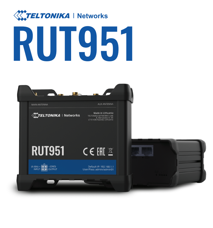 Teltonika · Router · RUT951 · LTE Modem Router/WLAN · DUAL SIM Teltonika · Router · RUT951 · LTE Modem Router/WLAN · DUAL SIM