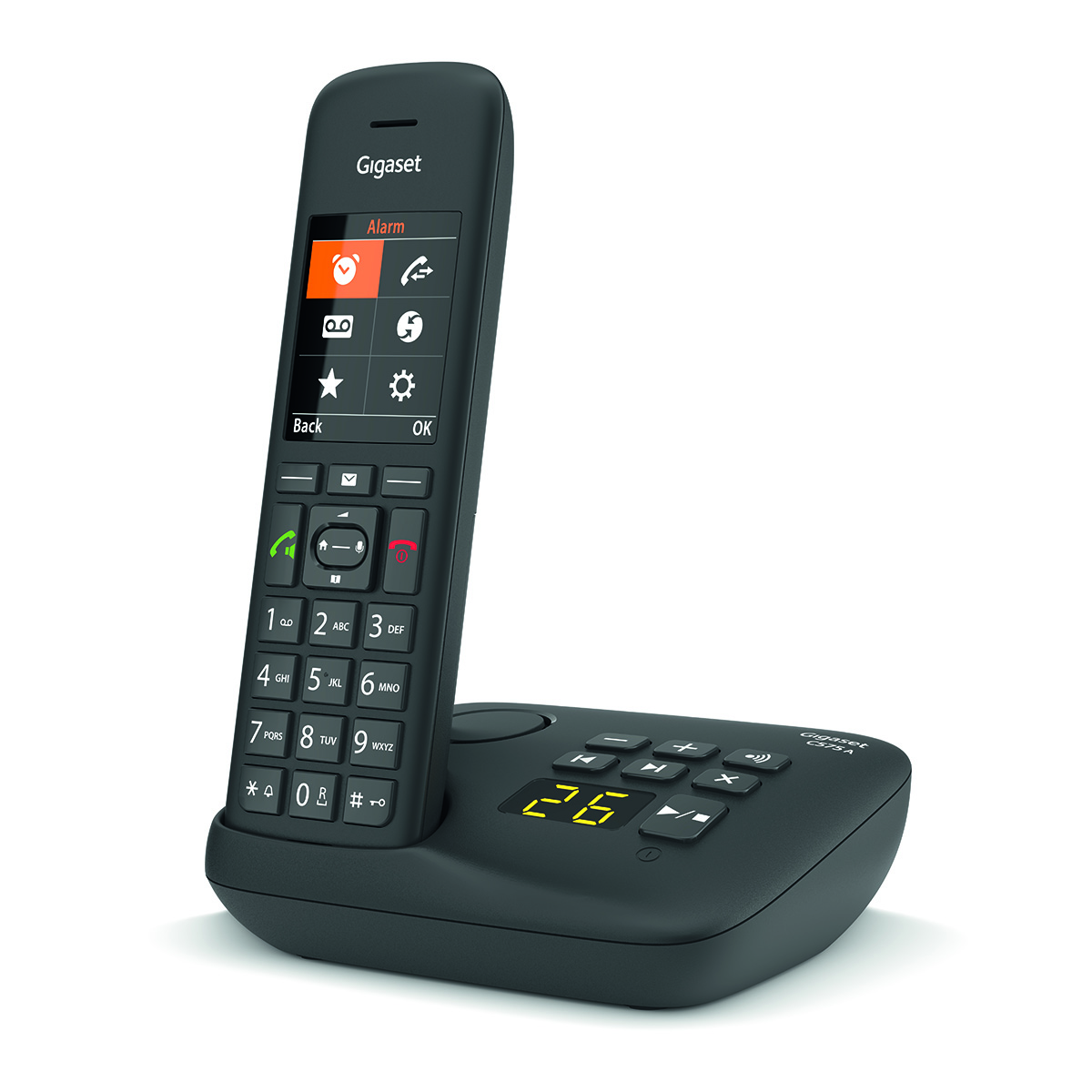 GIGASET C575A Black Schnurlos Analog (DECT) Anrufbeantworter TFT-Farb-Display Freisprechen Adressbuch Fr 200 Eintrge Wecker