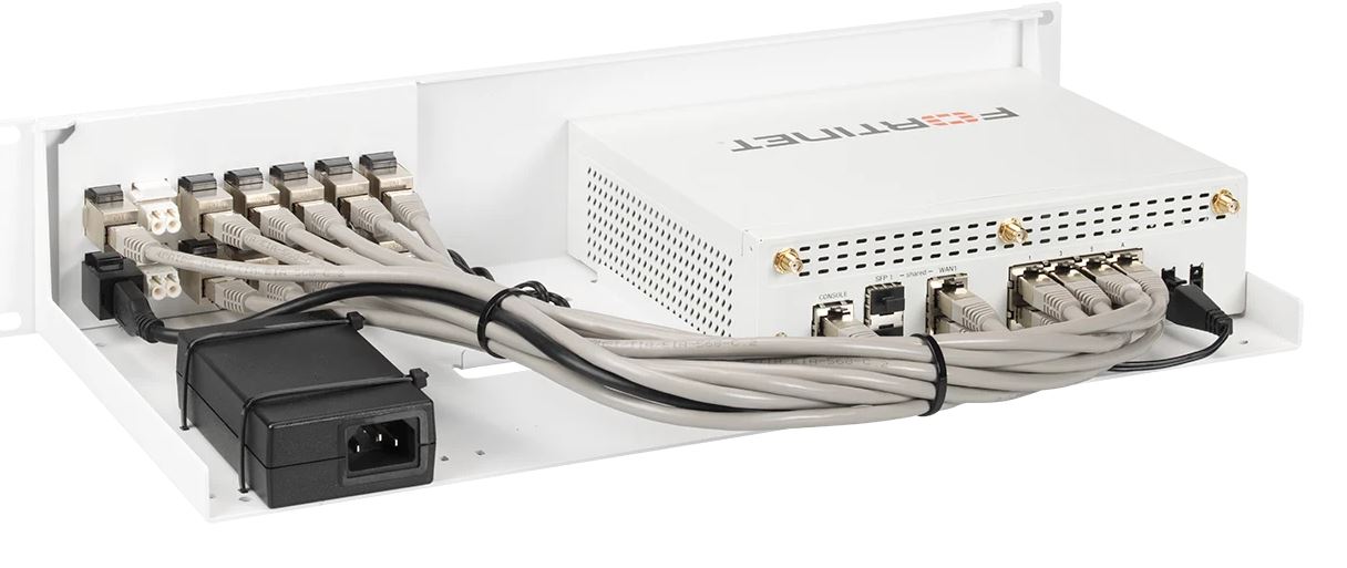 Rackmount.IT, Rack Mount Kit for Fortinet, FortiGate FG-80F-DSL/FG-80/81F-POE/FWF-80/81F-2R/FWF-80/81F-2R-3G4G-DSL/FWF-81F-2R-3G4G-POE, shield, 2HE/19