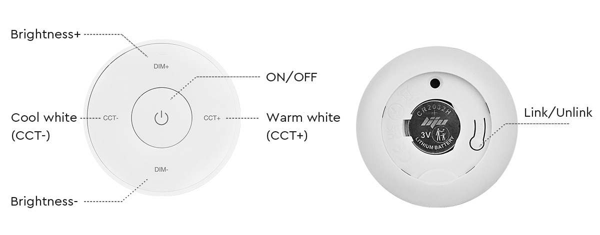 MiBoxer K2S-W LED Fernbedienung Mini Remote 2,4GHz dual white (CCT) + Dimm rund (w)