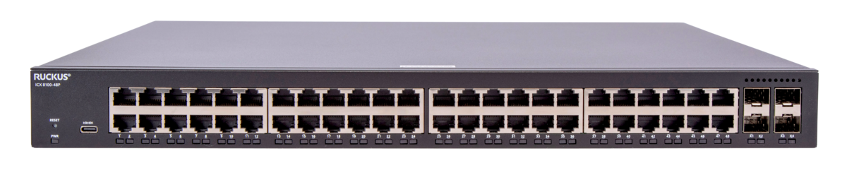 RUCKUS Networks Switch Full Managed Layer2 50 Port • 48x 1 Gbe • 4x 1g Sfp • Advanced Layer 2 • Poe Budget 370 W • Icx8100-48p