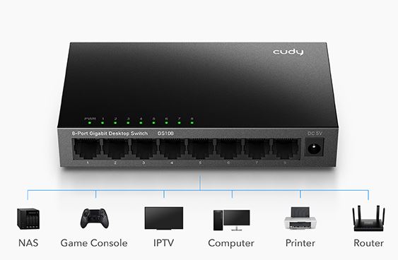 Cudy GS108 network switch Gigabit Ethernet (10/100/1000) Black