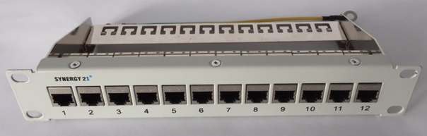 Patch Panel 12xTP-TP(Kupplung),CAT6A, incl.Keystone, 10", Lichtgrau, Synergy 21,
