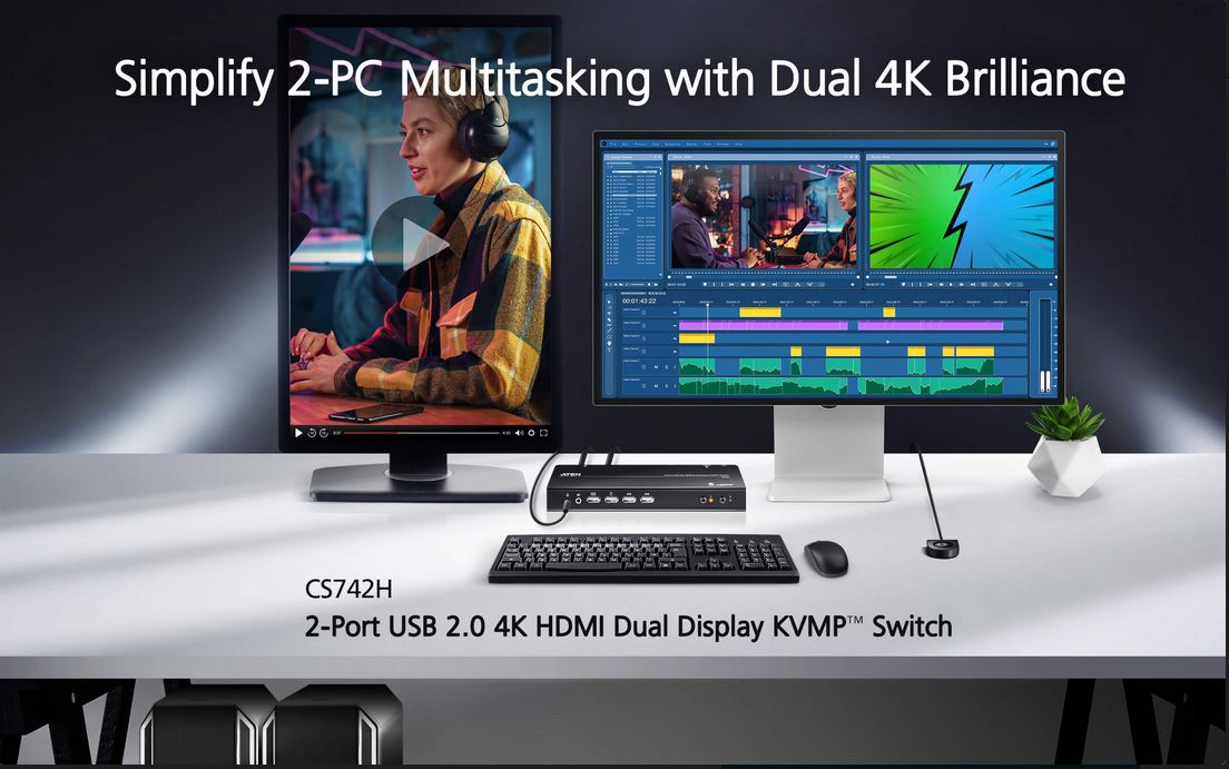Aten KVM-Switch  2-fach Audio/HDMI, USB, Dual Display,