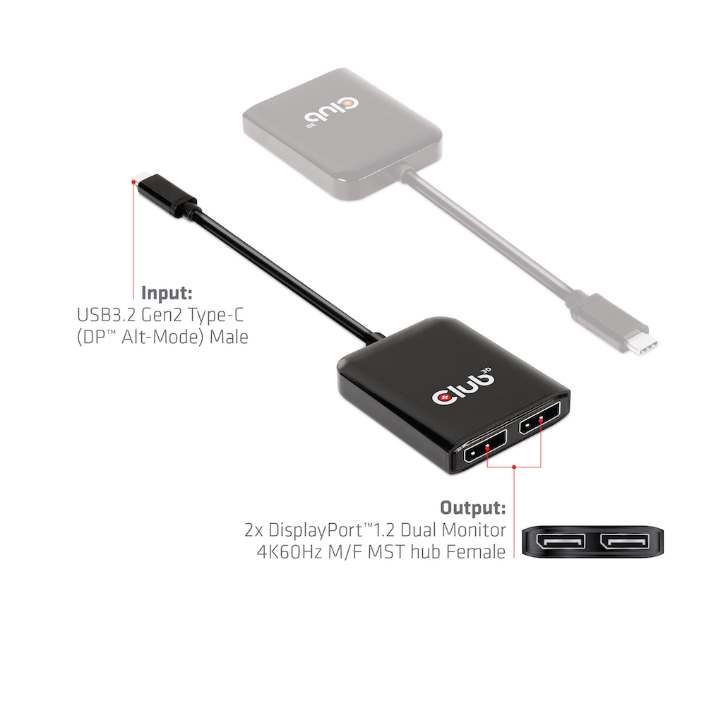 Club 3D Multi Stream Transport Hub USB 3.2 Typ C => DisplayPort 1.2 Dual Monitor 4K60Hz