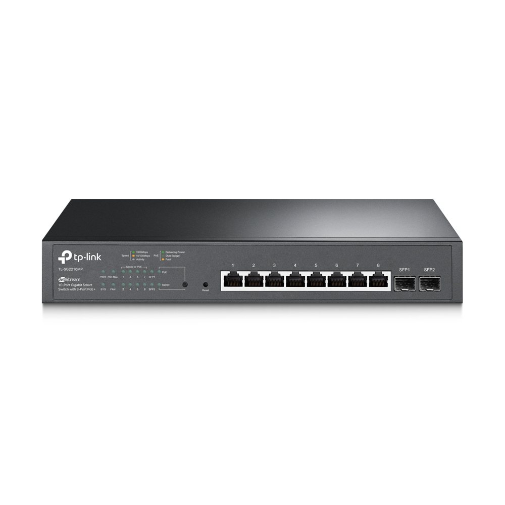 TP-Link Switch full managed Layer2 10 Port • 8x 1 GbE • PoE Budget 150 Watt • 8x PoE at • 2x SFP • 10” • Omada • SG2210MP TP-Link Switch full managed Layer2 10 Port • 8x 1 GbE • PoE Budget 150 Watt • 8x PoE at • 2x SFP • 10” • Omada • SG2210MP
