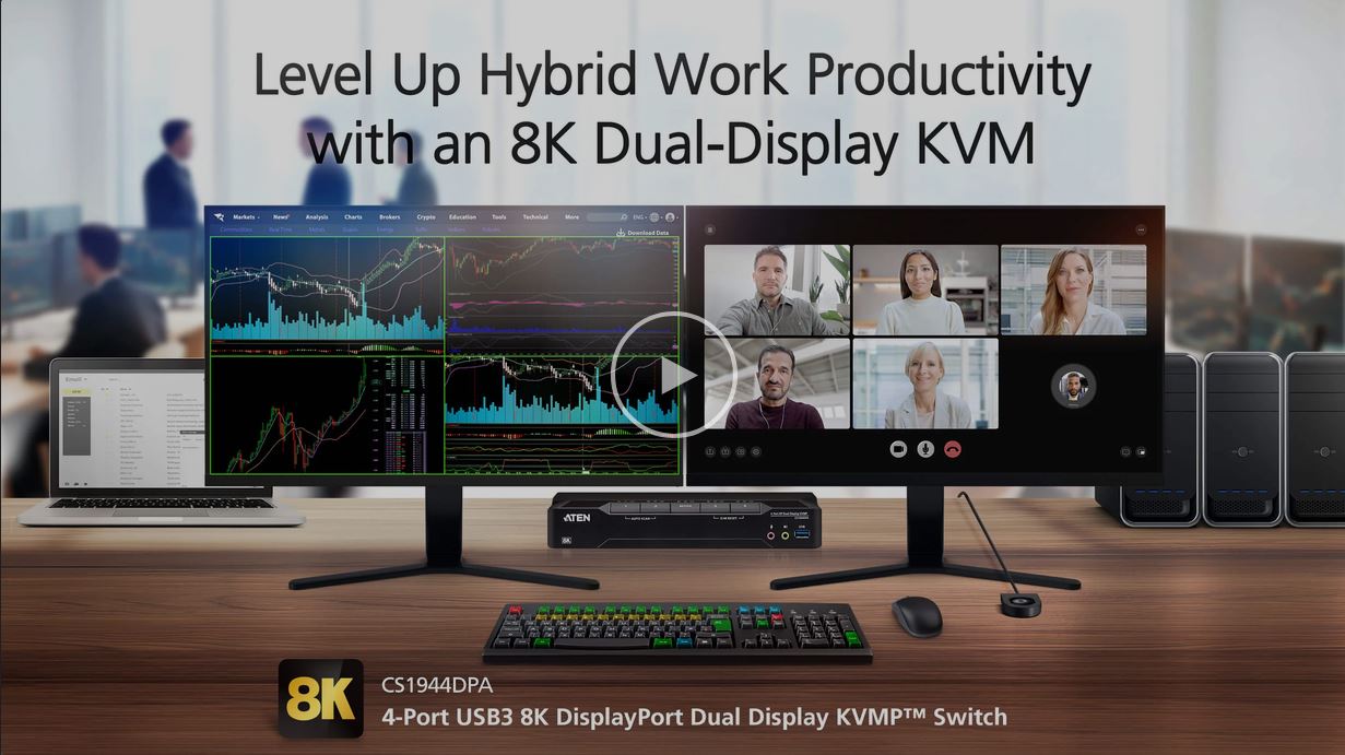 Aten KVM-Switch  4-fach Audio/DP(Displayport)/USB 3.0, 8K, Dual Display,