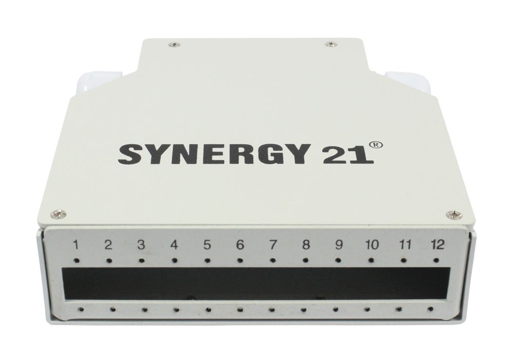 LWL-Patchpanel für Hutschiene(DIN), 12xLC-Duplex/SC-Simplex-Buchsen, ohne Kupplungen, Lichtgrau, Synergy 21,