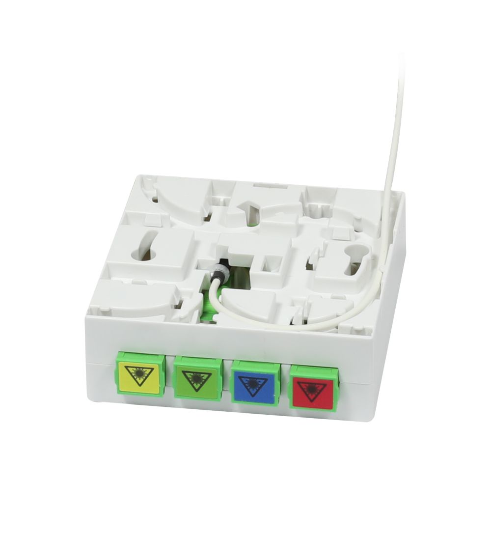 LWL-FTTH Compact Box vorkonfektioniert,  4xSC/APC -> open End, 20m,  9/125u, G.657.A2, 4-Faser, OD=2,2mm, Synergy 21