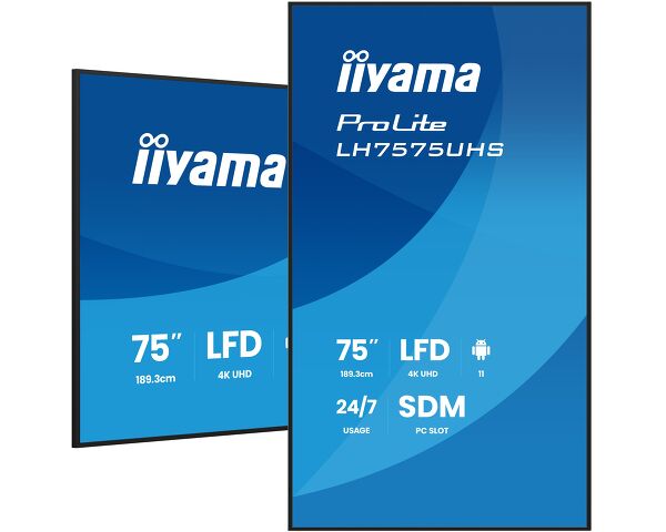 iiyama LH7575UHS-B2AG Signage Display Digital signage flat panel 190.5 cm (75") LCD Wi-Fi 500 cd/m² 4K Ultra HD Black Built-in processor Android 11 24/7