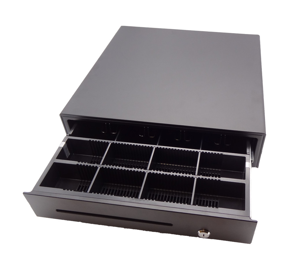 Kasse Hochwertige kugelgelagerte Kassenlade 410x420x100mm, 4 Scheinfächer, 8 Münzfächer Kasse Hochwertige kugelgelagerte Kassenlade 410x420x100mm, 4 Scheinfächer, 8 Münzfächer