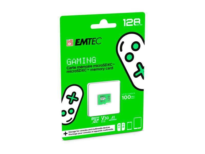 Flash SecureDigitalCard (SD)  128GB *EMTEC* Gaming microSDXC + Adapter CL10 + UHS-3 v30 Green100MB/s Blister