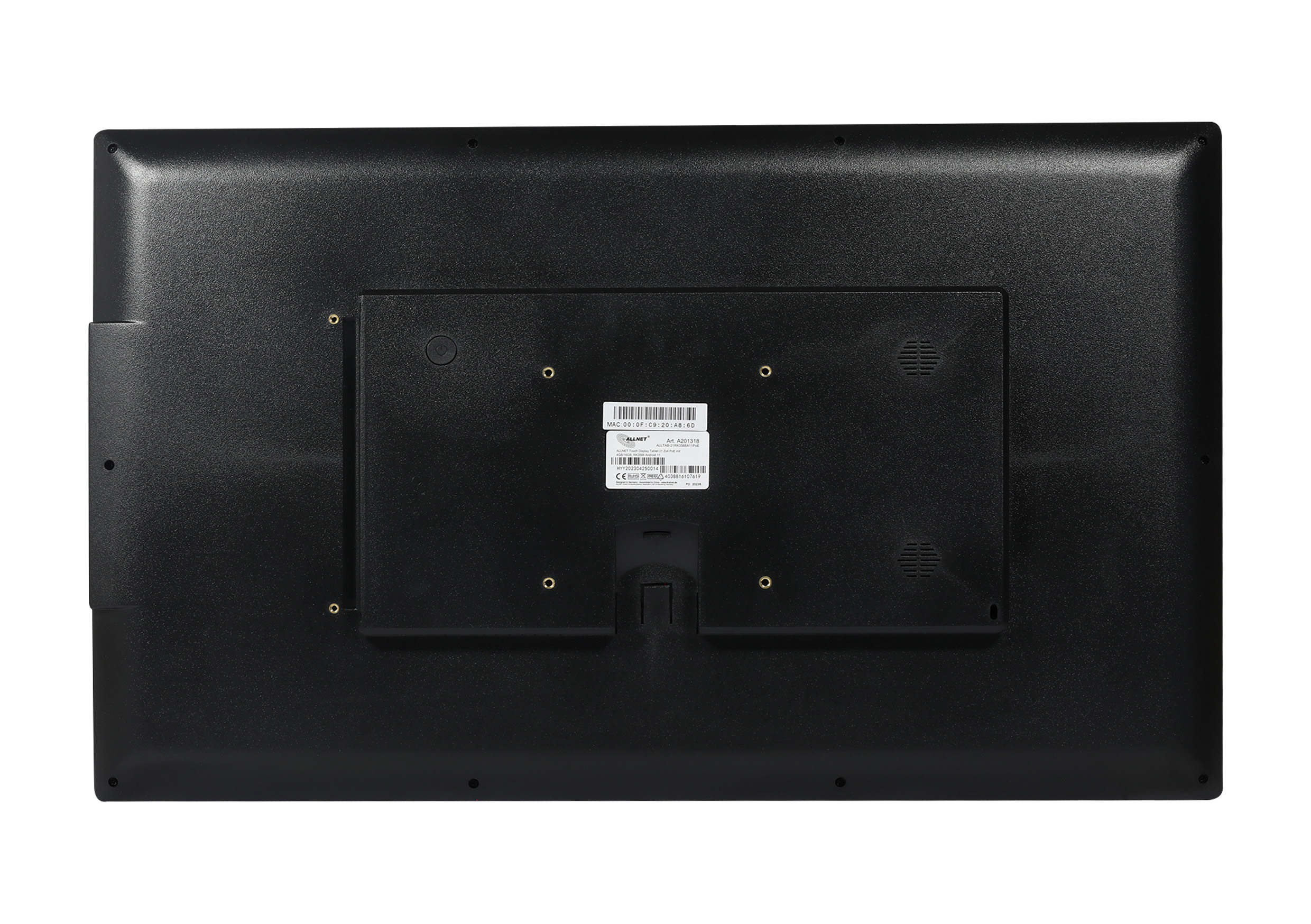 Allnet primetwo-210 | 21" android 14 poe zaslon na dotik | rk3576s 8gb/64gb | full hd | vesa | interaktivni tablični zaslon 2 Allnet primetwo-210 zadnja stran z vesa montažo in črnim ohišjem