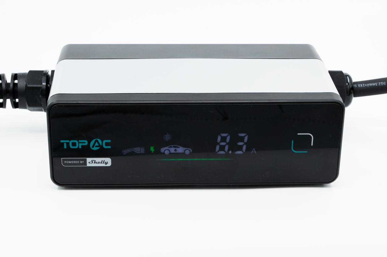 Shelly PbS · "TopAC Portable EV Charger 11kW" · Tragbares Ladegerät für Elektroautos · WLAN · BT · EVE01-11R Shelly PbS · "TopAC Portable EV Charger 11kW" · Tragbares Ladegerät für Elektroautos · WLAN · BT · EVE01-11R