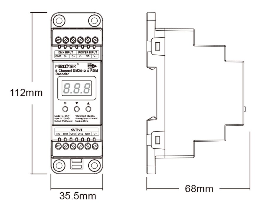 MiBoxer D5-T LED Controller DMX 5-Kanal für DIN-Schiene