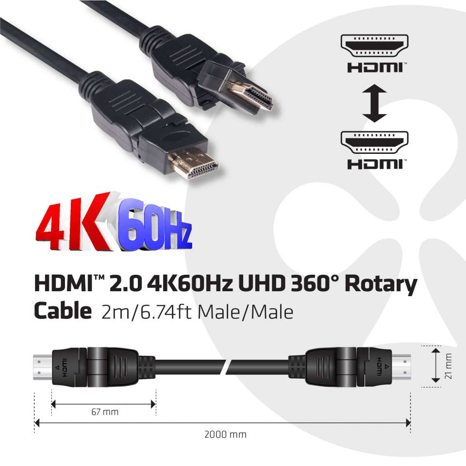 Kabel Video HDMI ST/ST   2,0m *Club3D* 4K60Hz drehbar
