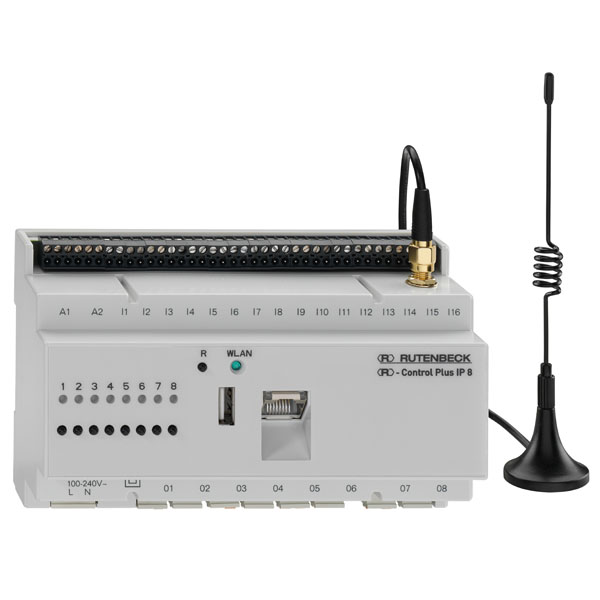 Rutenbeck IP-Schaltaktor/Sensor, 8 x 16 A, 2 A/D-Eingänge, mit Netzwerkanschluss, R-Control Plus IP 8 Rutenbeck IP-Schaltaktor/Sensor, 8 x 16 A, 2 A/D-Eingänge, mit Netzwerkanschluss, R-Control Plus IP 8