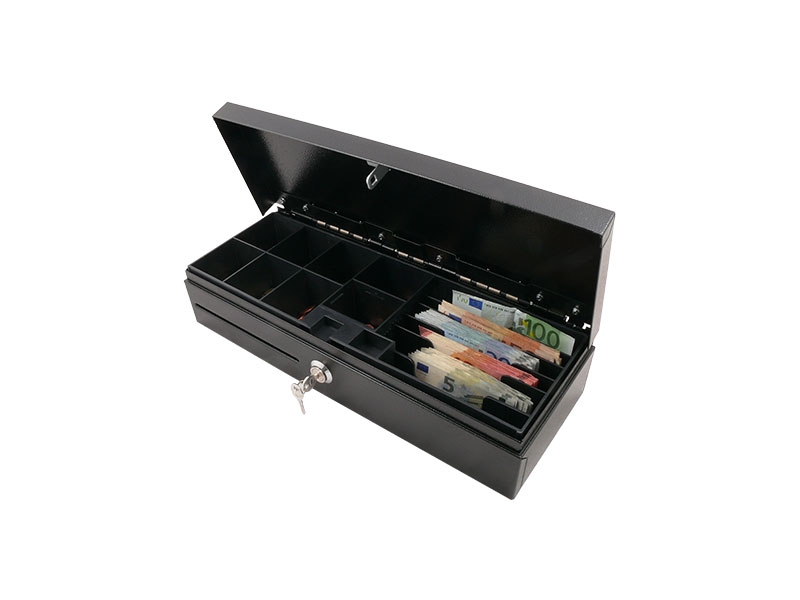 Kasse Springdeckel-Kassenlade, anthrazit, 24V EPS-Anschluss mit Microschalter Kasse Springdeckel-Kassenlade, anthrazit, 24V EPS-Anschluss mit Microschalter