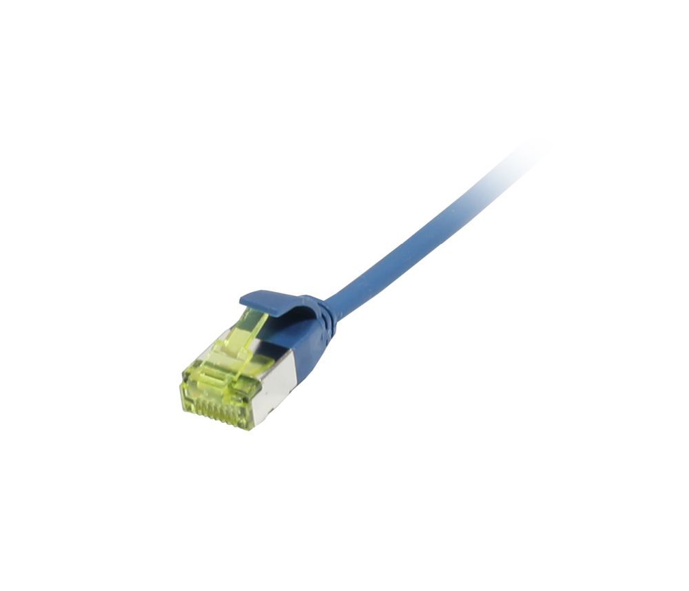 Patchkabel RJ45, CAT6A 500Mhz, 0.5m, blau, U/FTP, slimline rund d=3,8mm, TPE/LSZH(Superflex), AWG32, mit CAT7 Rohkabel, Synergy 21