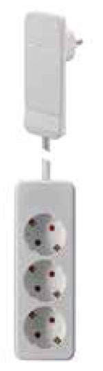 Bachmann SMART PLUG Flachstecker, 3xDosen(CEE7)->Stecker(CEE7),  1,6m, weiß, mit Auswurfmechanik