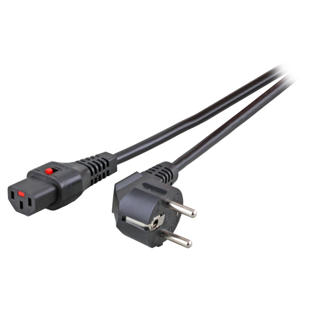 Netzkabel 230V Schutzkontakt CEE7(Stecker)->Kaltgeräte IEC-C13(Buchse), 1m,Black IEC Lock