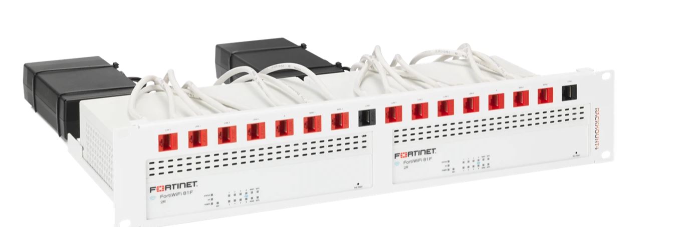 Rackmount.IT, Rack Mount Kit for Fortinet, FortiGate 80-81F-PoE [DSL & FW] Duo, UTP(ungeschirmte) Kupplung/Patchkabel, 2HE/19",