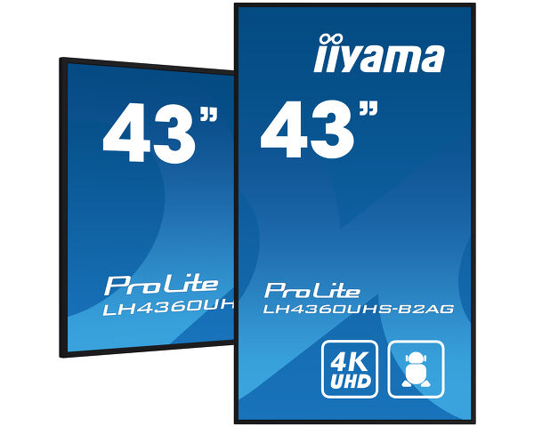 iiyama LH4360UHS-B2AG Signage Display Digital A-board 108 cm (42.5") LED Wi-Fi 500 cd/m² 4K Ultra HD Black Built-in processor Android 11 24/7