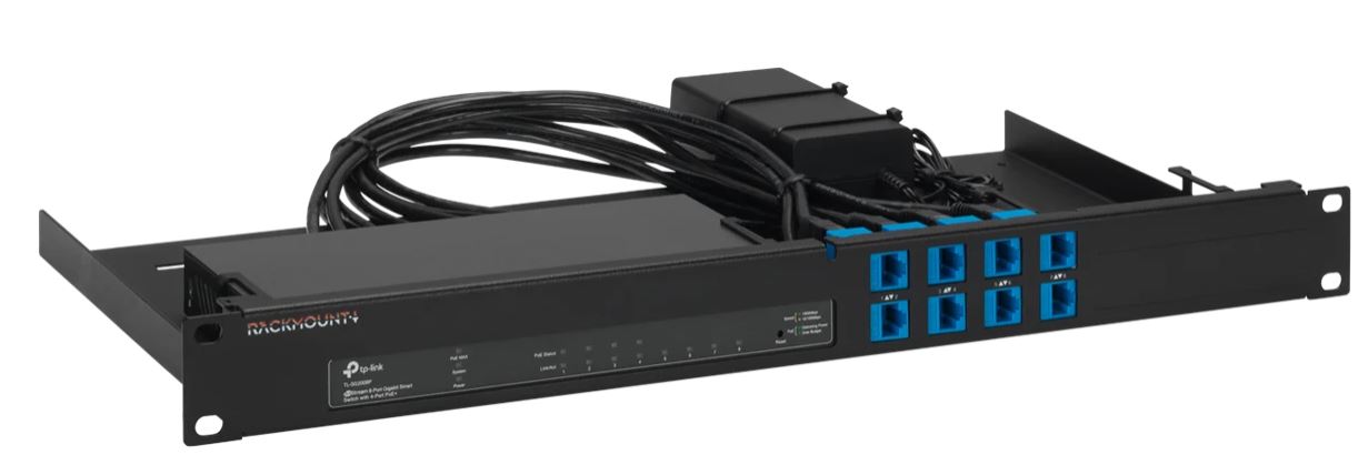 Rackmount.IT, Rack Mount Kit for Omada/TP-Link TL-SG2008/-P/SG2008/-P/ES205G/-P/OC200, UTP(ungeschirmte) Kupplung/Patchkabel, 1HE/19",