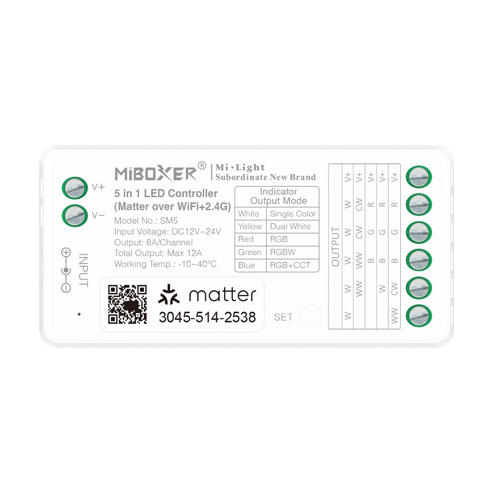 LED Controller Matter-Serie 5in1 (Single Colour/CCT/RGB/RGB-W/RGB CCT) Matter Over WiFi 2.4GHz IP20 Milight/Miboxer