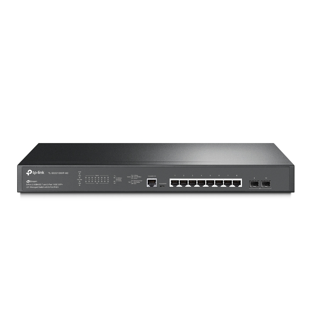 TP-Link Switch Full Managed Layer2 10 Port • 8x 2.5 GbE • 2x SFP • PoE Budget 240 Watt • 8x PoE At • 19” • Omada • SG3210XHP-M2