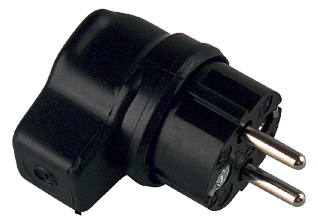 Bachmann Stecker, CEE 7/7, Schutzkontakt, schwarz, Vollgummi-Winkelstecker B/F, schwarz