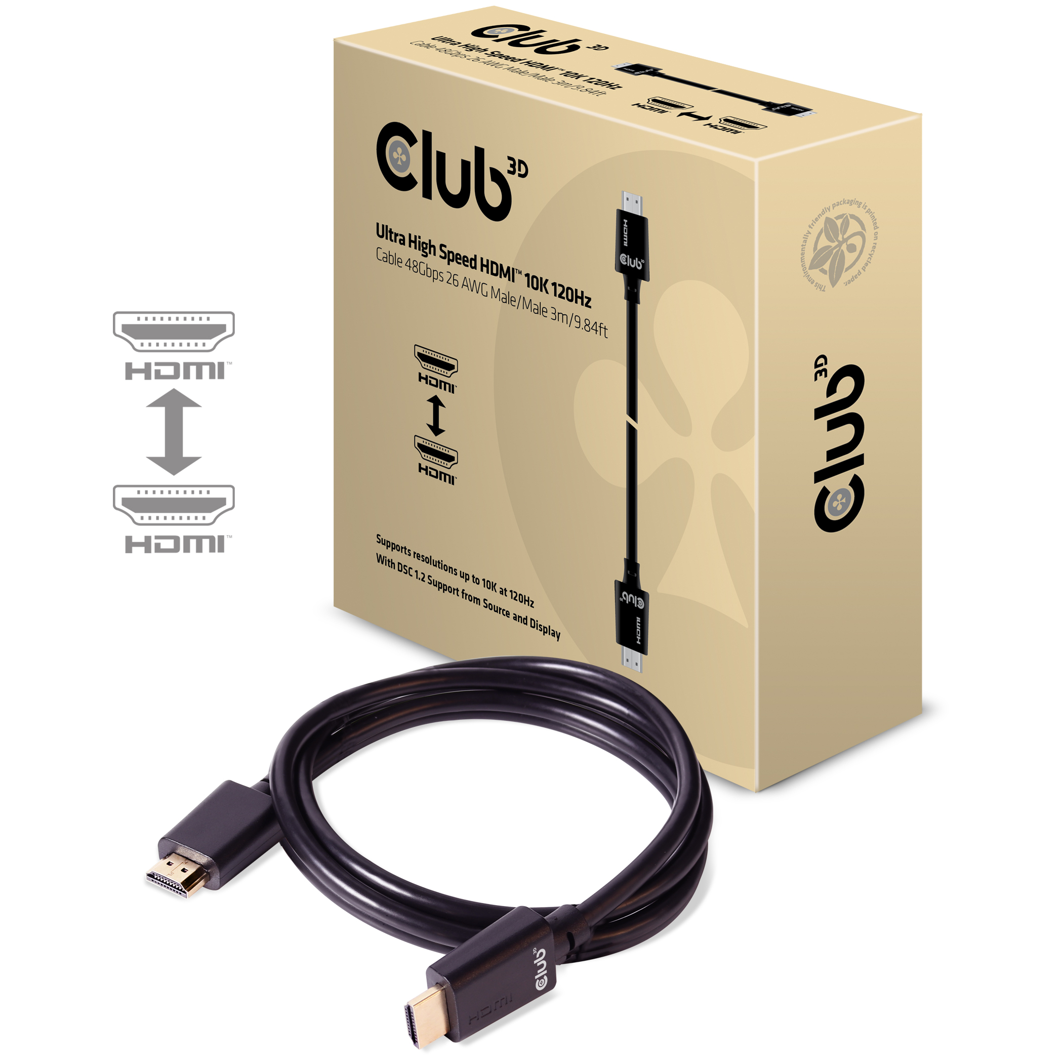 CLUB3D Ultra High Speed HDMI 4K120Hz, 8K60Hz Cable 48Gbps M/M 3 m/ 9.84ft