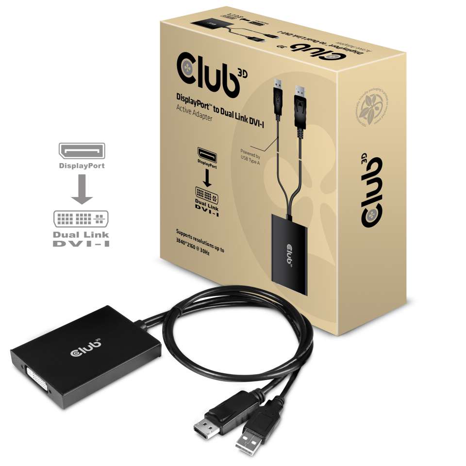 CLUB3D DisplayPort to Dual Link DVI-D HDCP ON version Active Adapter M/F