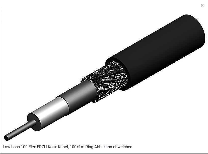 TelegäRtner Koax Kabel, Low Loss 100 Flex FR ZH Koax-Kabel, 50 Ohm, 100 M Ring