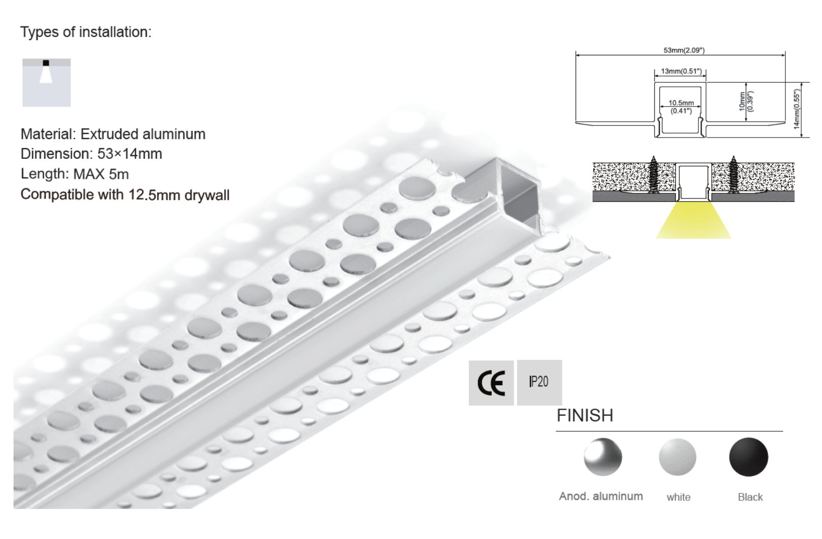 Synergy 21 LED U-Profil 200cm, ALU068-R Rigipsprofil