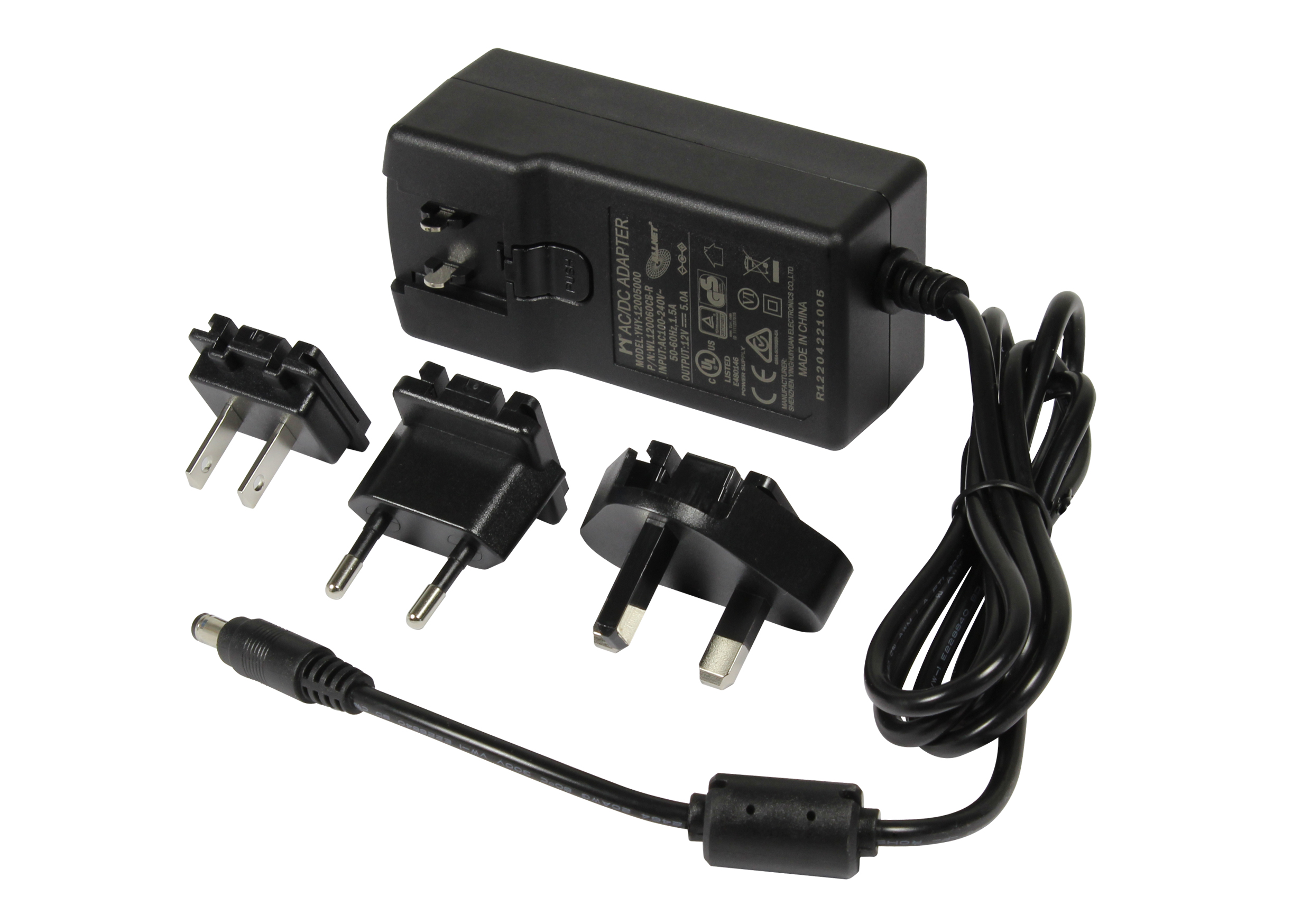 ALLNET Ersatznetzteil 12V/5A EU Type schwarz mit Adapter EU,US,UK