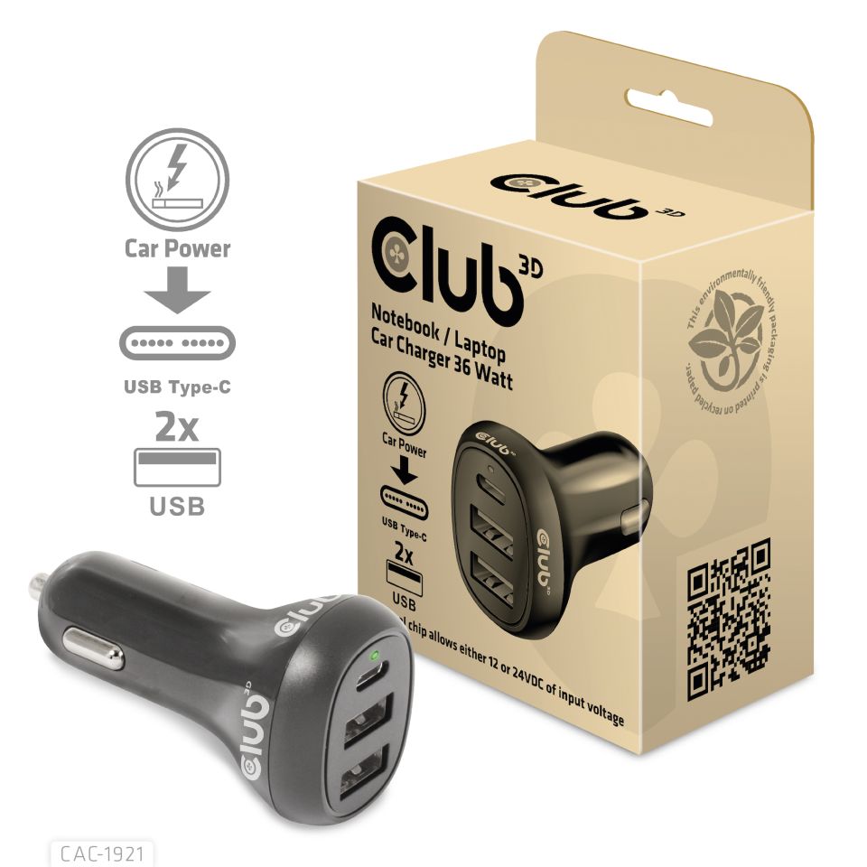 Club 3D Netzteil KFZ  3-fach 12V-24V 36W - 2x USB-A, 1x USB-C Club 3D Netzteil KFZ  3-fach 12V-24V 36W - 2x USB-A, 1x USB-C