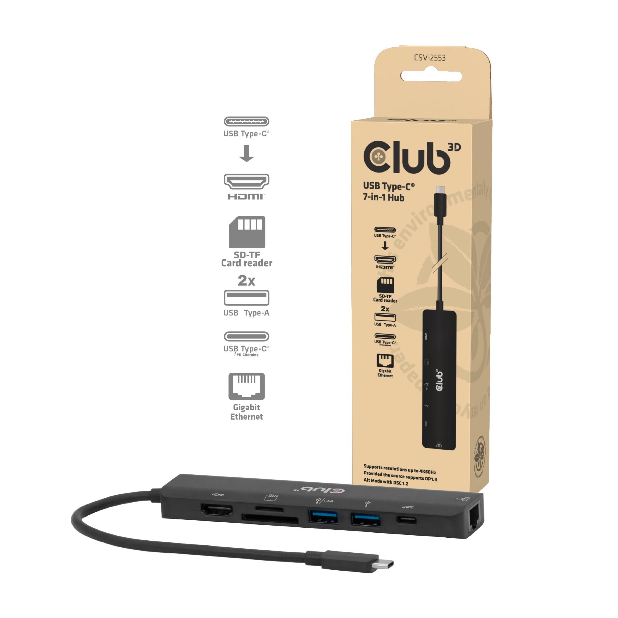 CLUB3D CSV-2553 interface hub USB Type-C 5000 Mbit/s Black