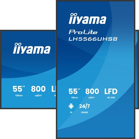 iiyama LH5566UHSB-B1AG Signage Display 139.7 cm (55") LCD Wi-Fi 800 cd/m² 4K Ultra HD Built-in processor Android 24/7