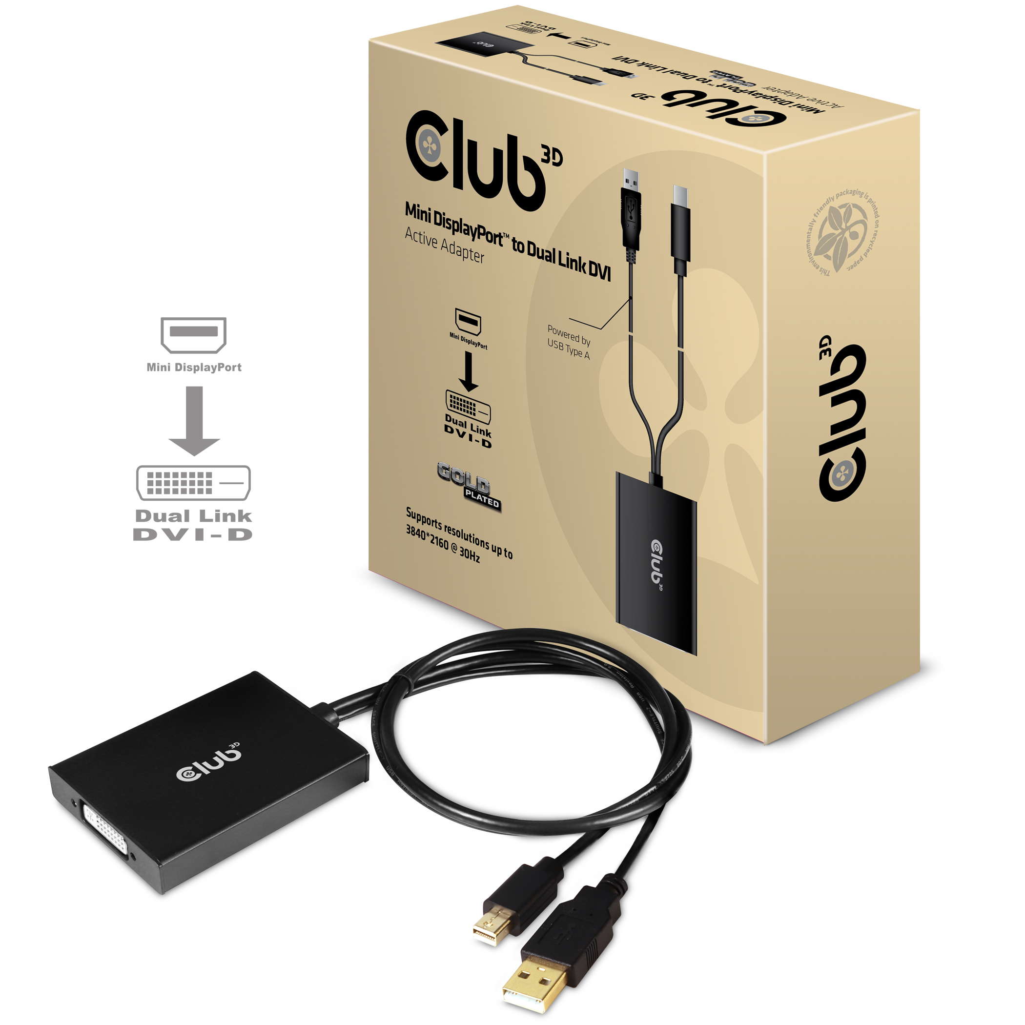 Adapter Mini DisplayPort DVI-I Club3D Dual Link Active